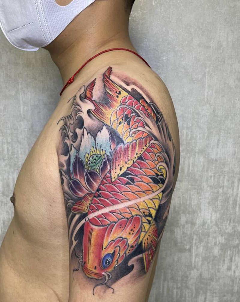 招财锦鲤纹身图片_手臂纹身图案