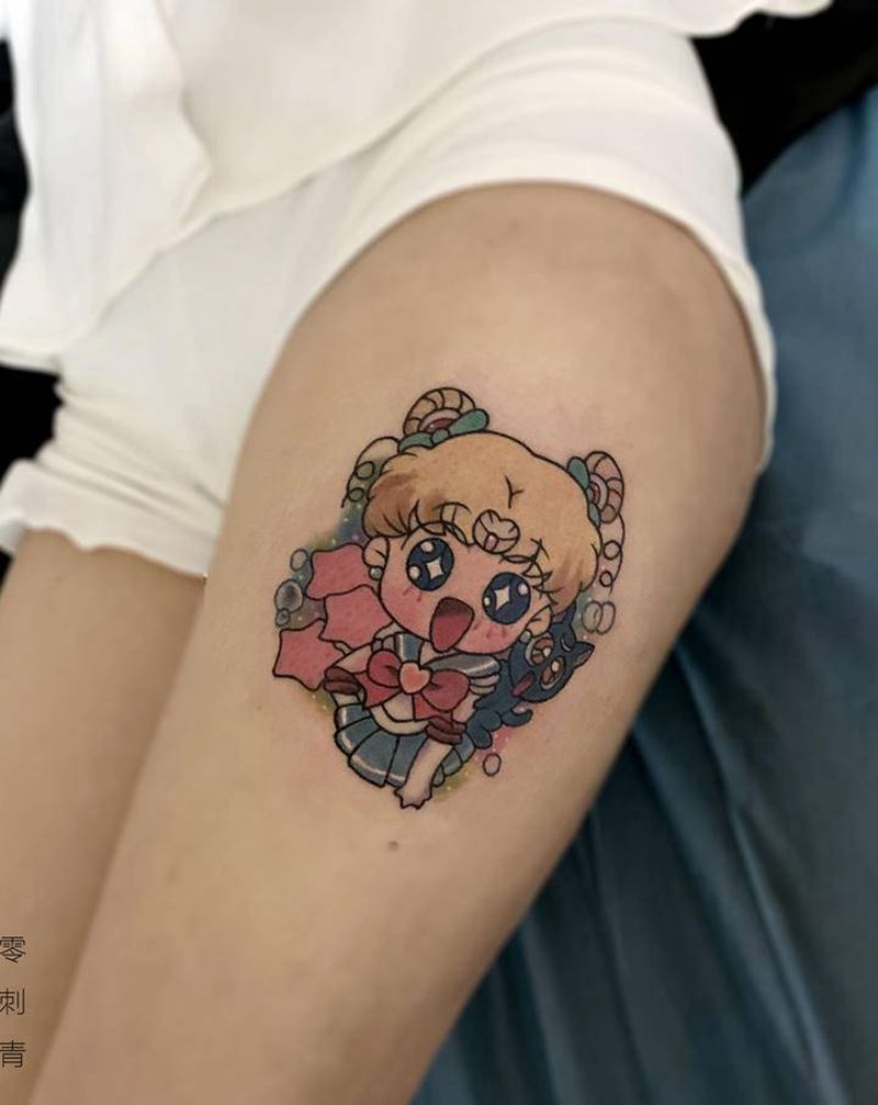 美少女战士水冰月纹身图片_腿部纹身图案