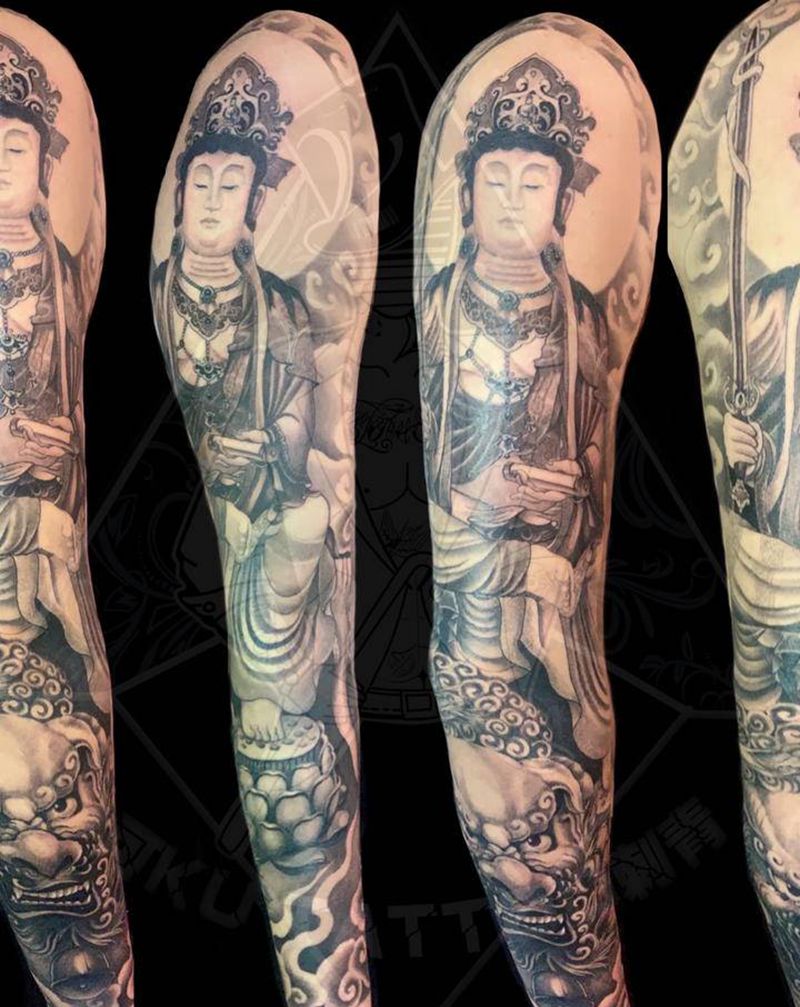 文殊菩萨纹身图片_手臂新传统纹身图案
