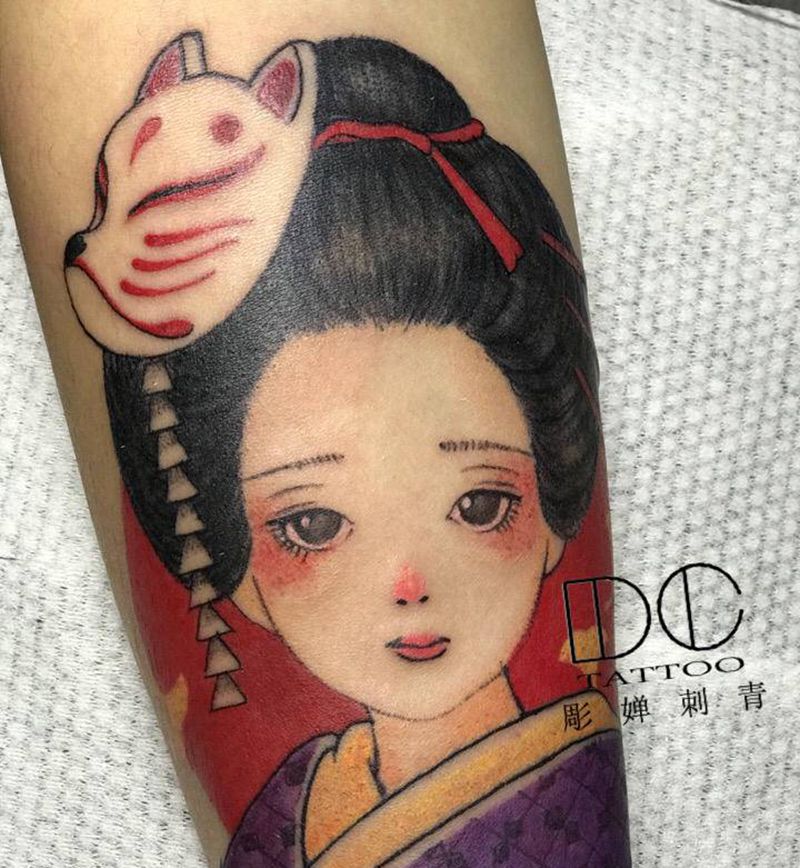 和风少女纹身图片_手臂纹身图案