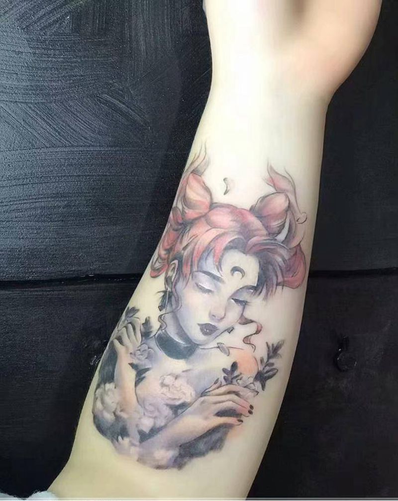 梦纹身图片_手臂水彩人物纹身图案