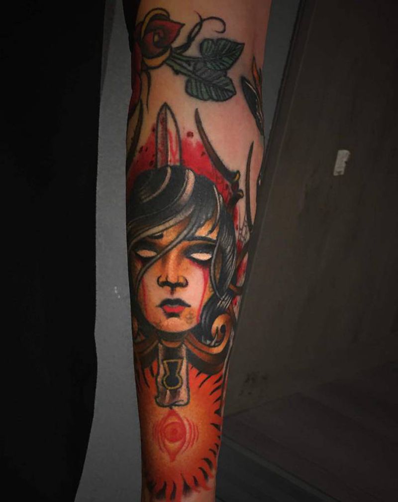 school包小臂纹身图片_手臂New School纹身图案