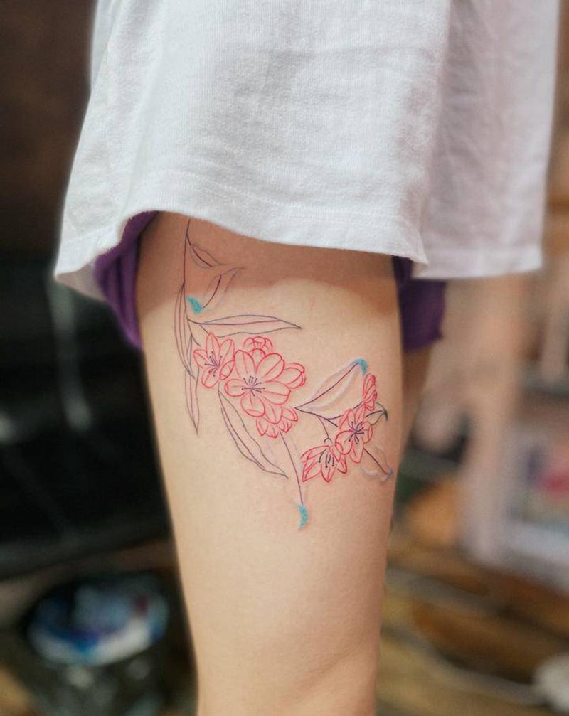 夏日之花纹身图片_腿部纹身图案