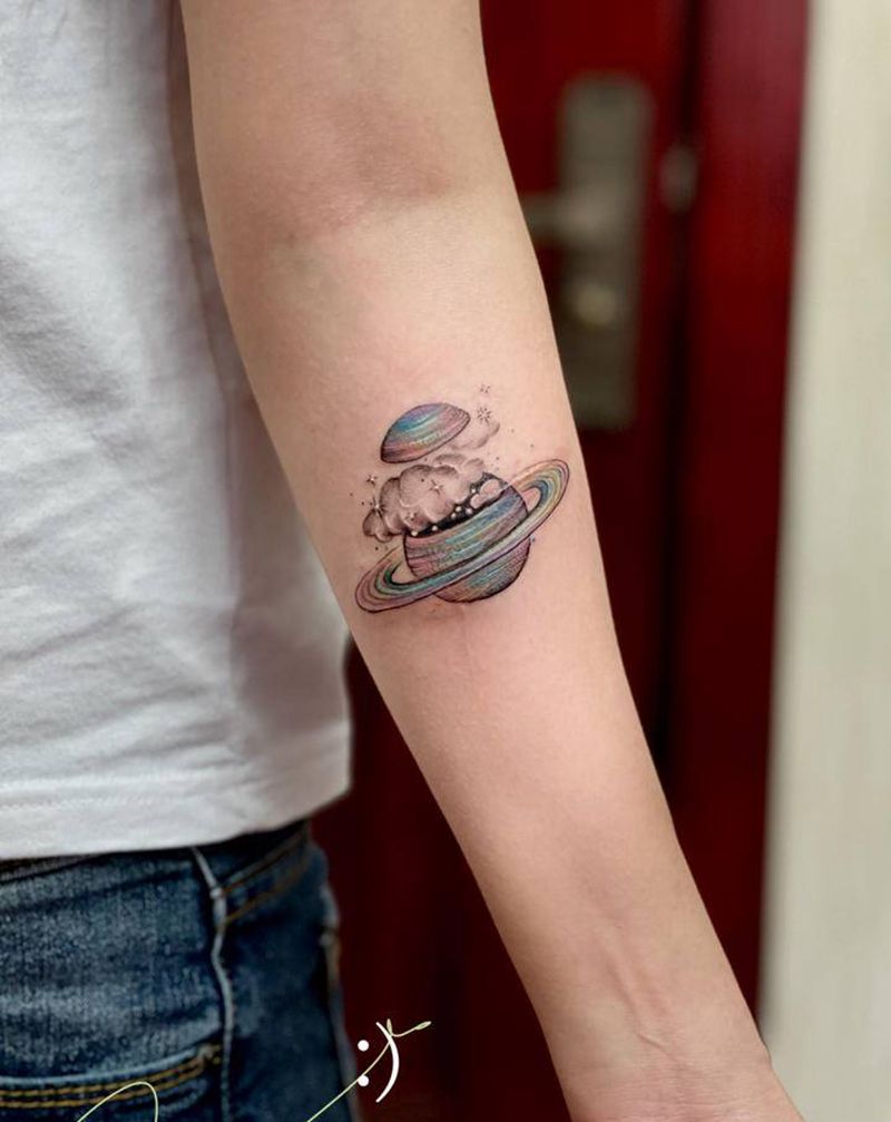 抽象概念星球纹身图片_手臂手部水彩水墨小清新星球星球纹身图案
