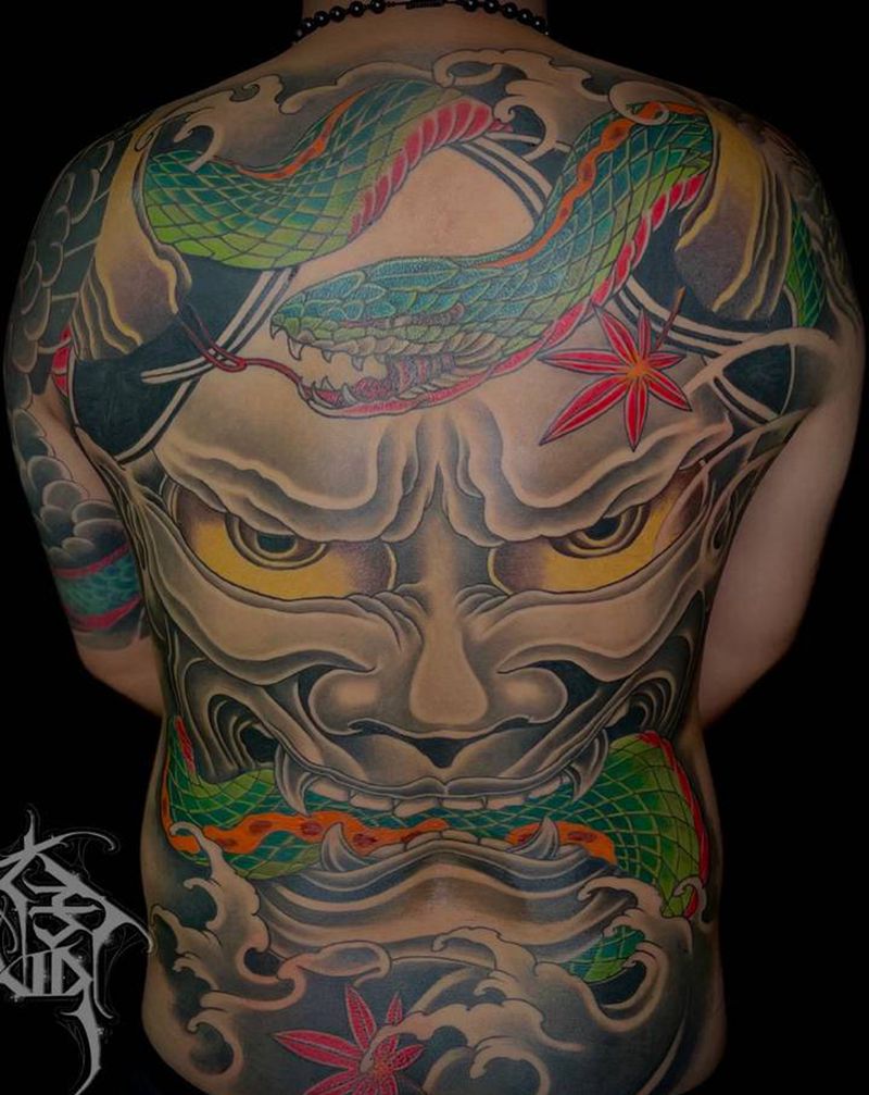 满背般若纹身图片_背部新传统纹身图案