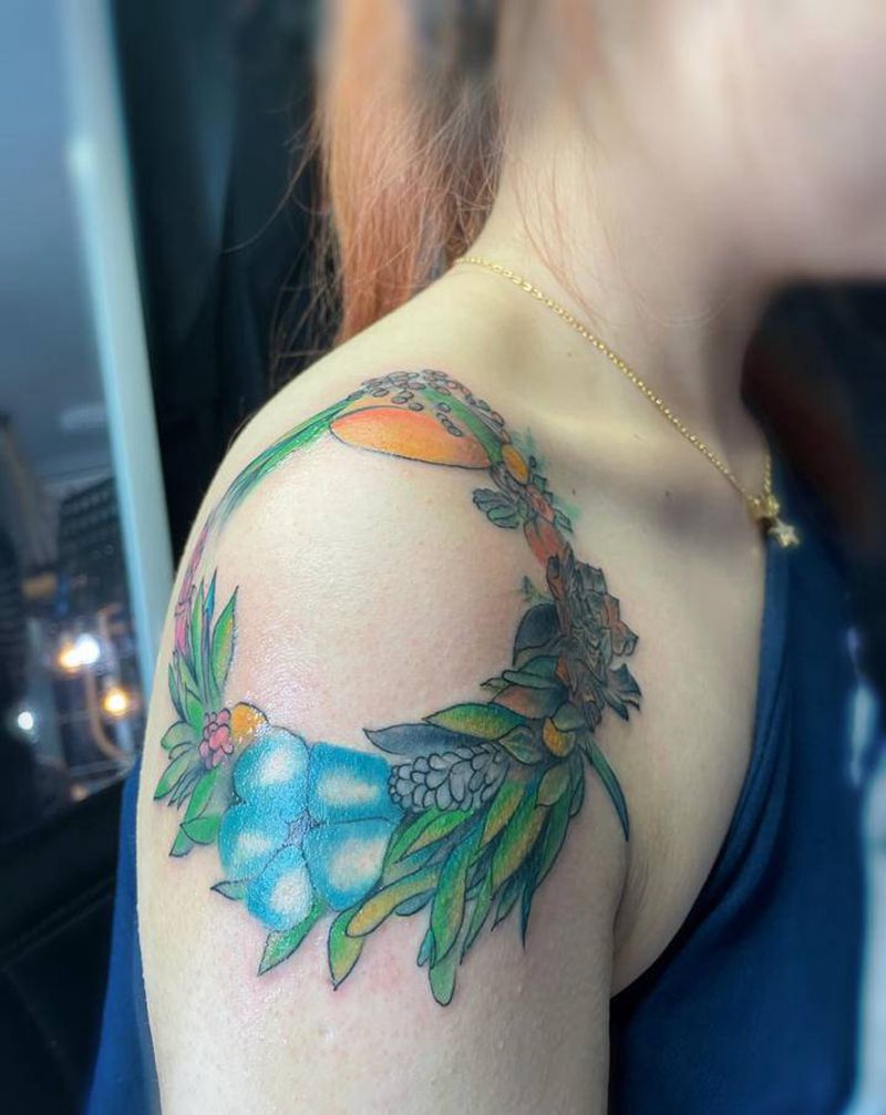 肩膀花环纹身图片_肩部纹身图案