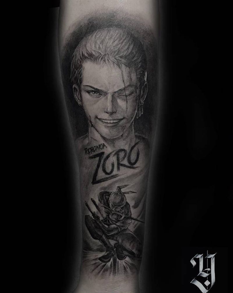 索隆纹身图片_手臂欧美写实索隆海贼王罗罗诺亚纹身图案