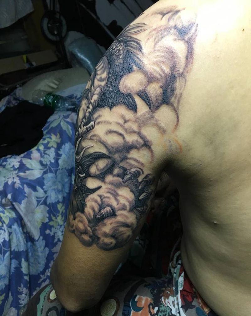 客人自带图，龙纹身图片_手臂新传统纹身图案