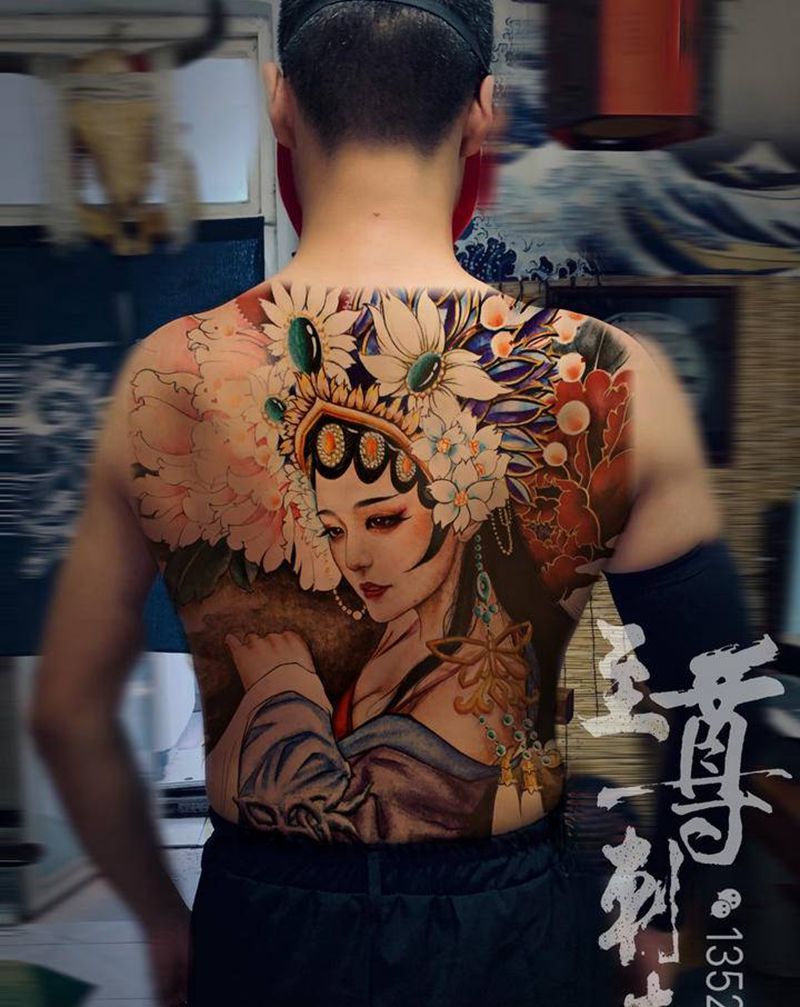 花旦纹身图片_新传统纹身图案