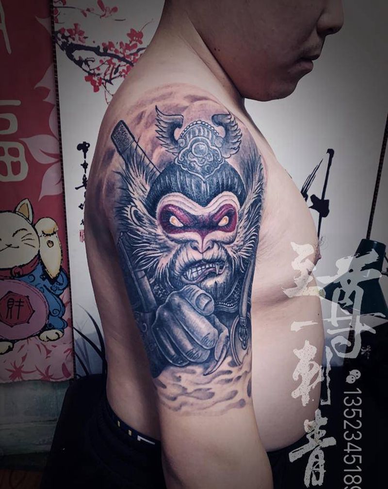 孙悟空纹身图片_手臂新传统纹身图案