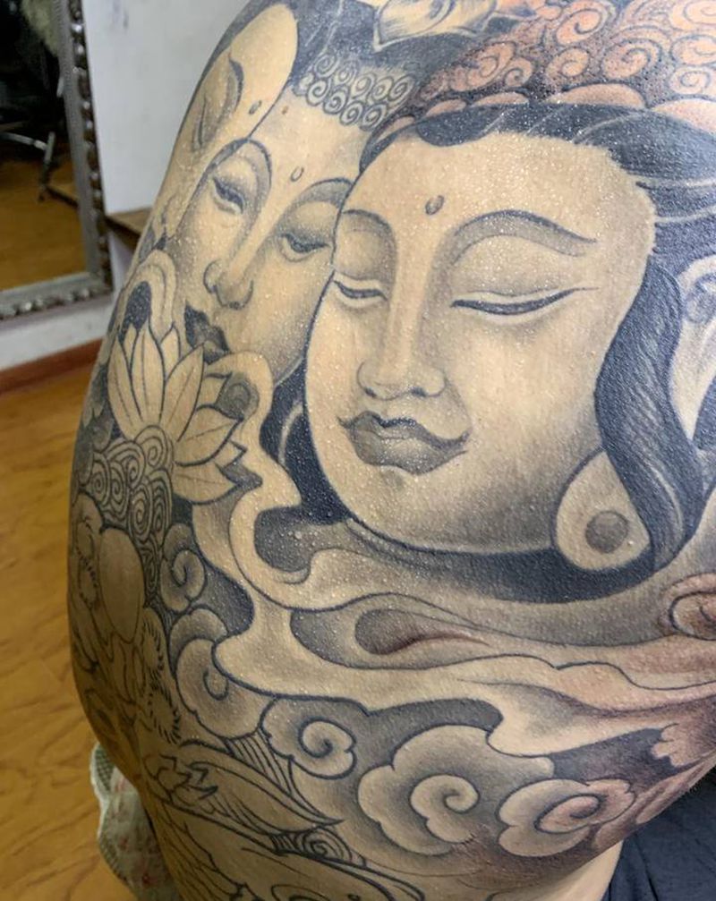 佛纹身图片_背部新传统纹身图案