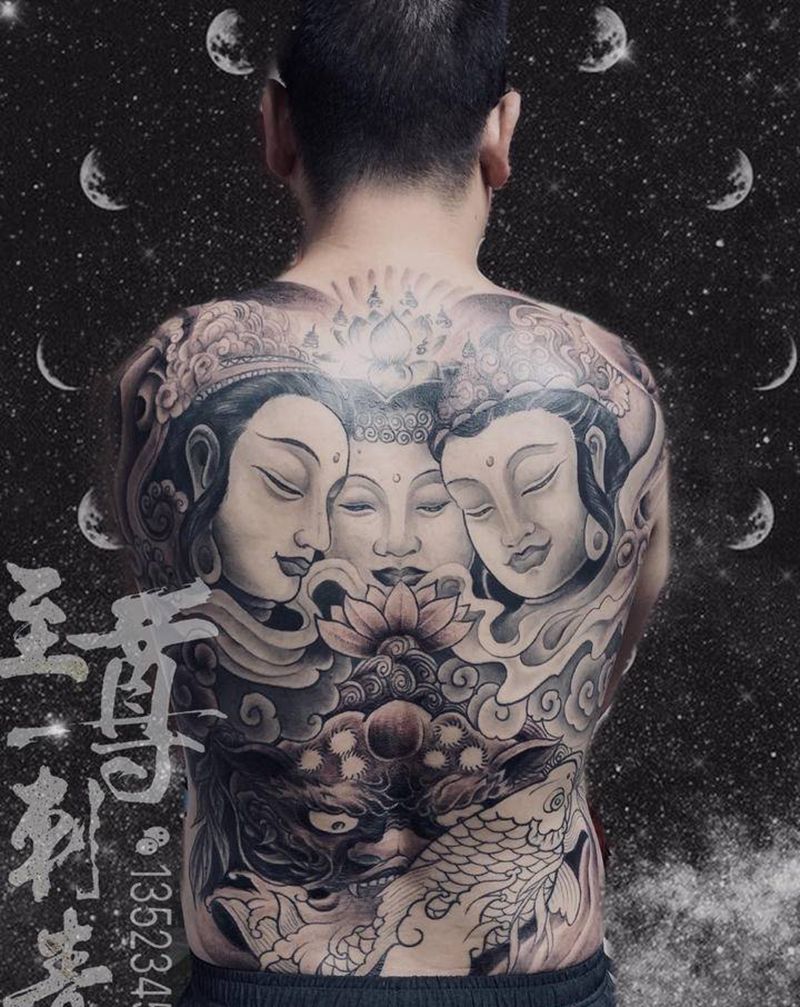 佛纹身图片_背部新传统纹身图案