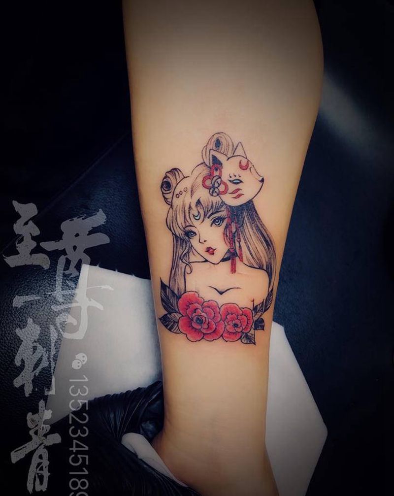 月野兔纹身图片_手臂新传统纹身图案