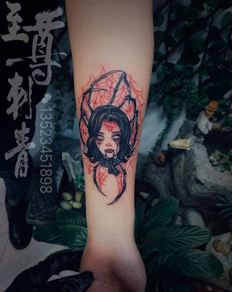 蜘蛛女纹身图片_手臂欧美暗黑纹身图案