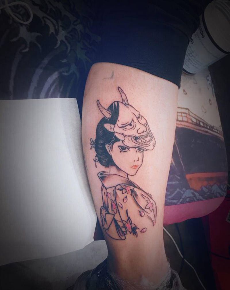 艺伎纹身图片_腿部纹身图案