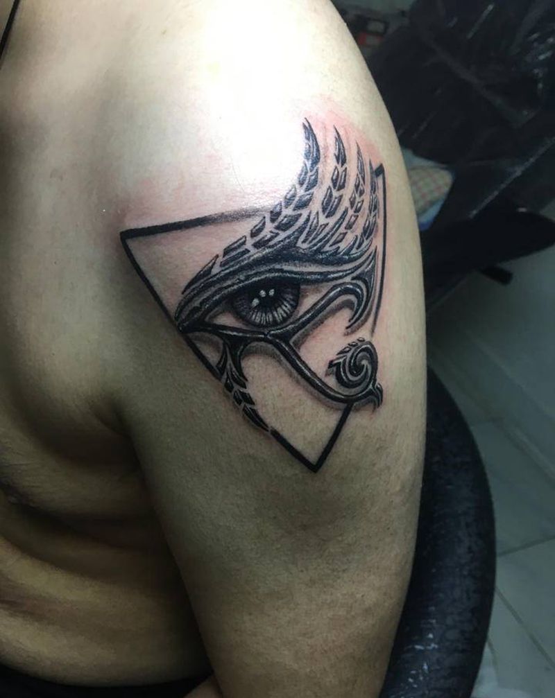荷鲁斯之眼纹身图片_手臂脚部欧美写实几何纹身图案