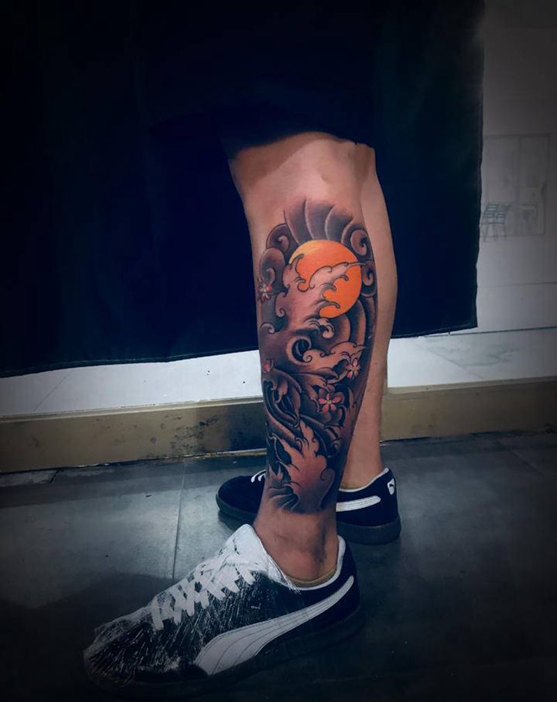 水腿纹身图片_腿部新传统纹身图案