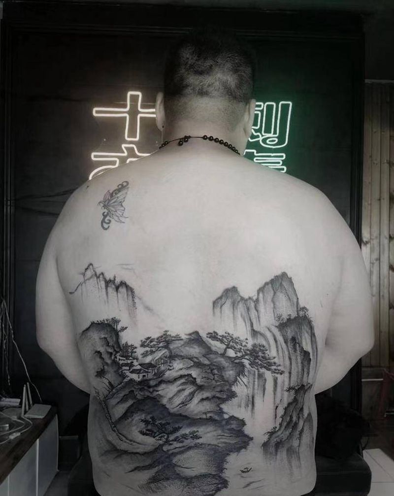 遮盖纹身图片_水墨纹身图案