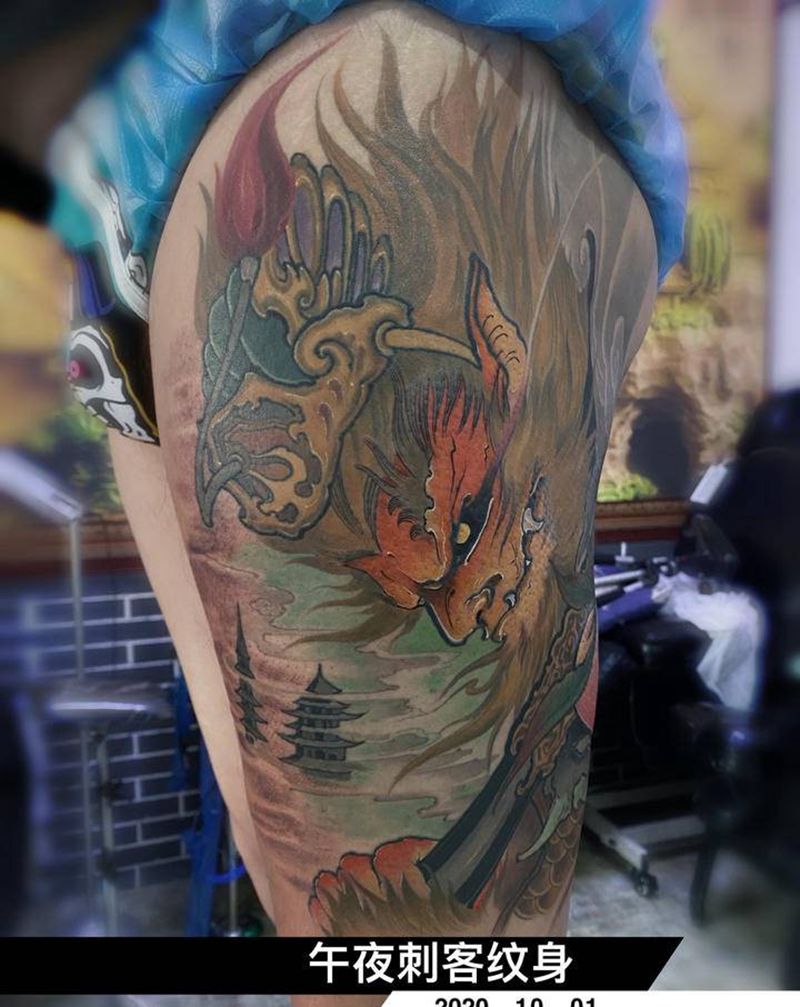 悟空纹身图片_腿部新传统纹身图案