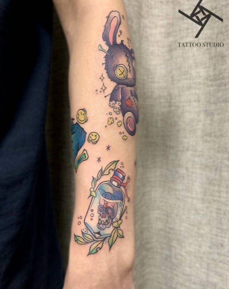 拼接小臂纹身图片_手臂New School纹身图案