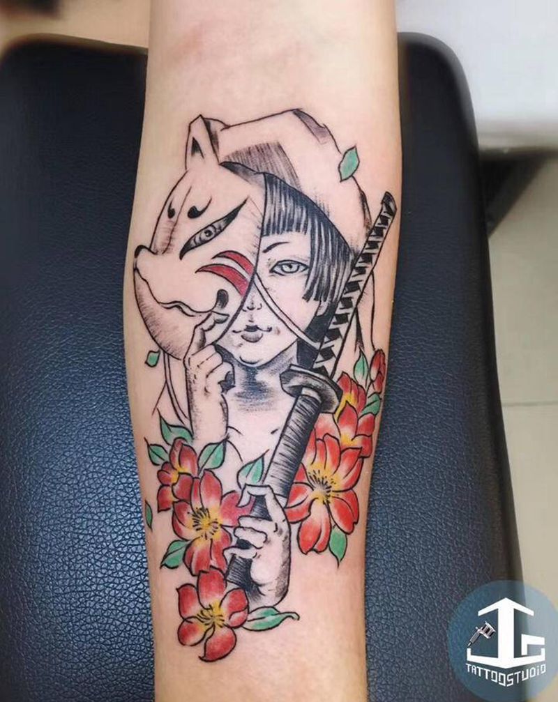 艺妓纹身图片_手臂新传统纹身图案
