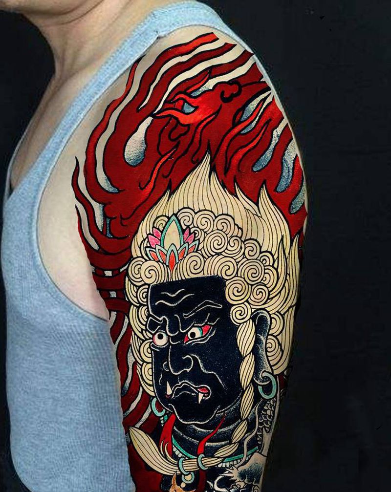 不动明王纹身图片_手臂腿部老传统新传统纹身图案