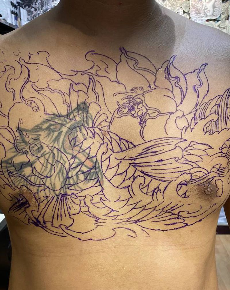 遮盖纹身图片_胸部纹身图案