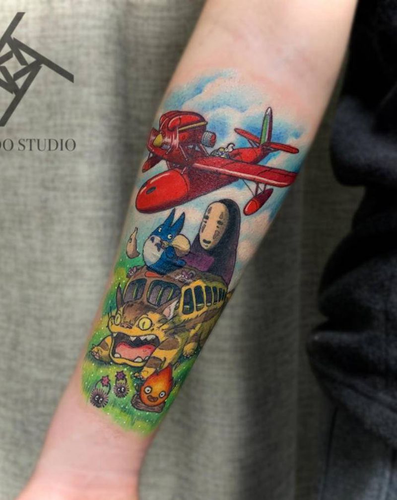 宫崎骏动漫纹身图片_手臂New School宫崎骏动漫卡通纹身图案