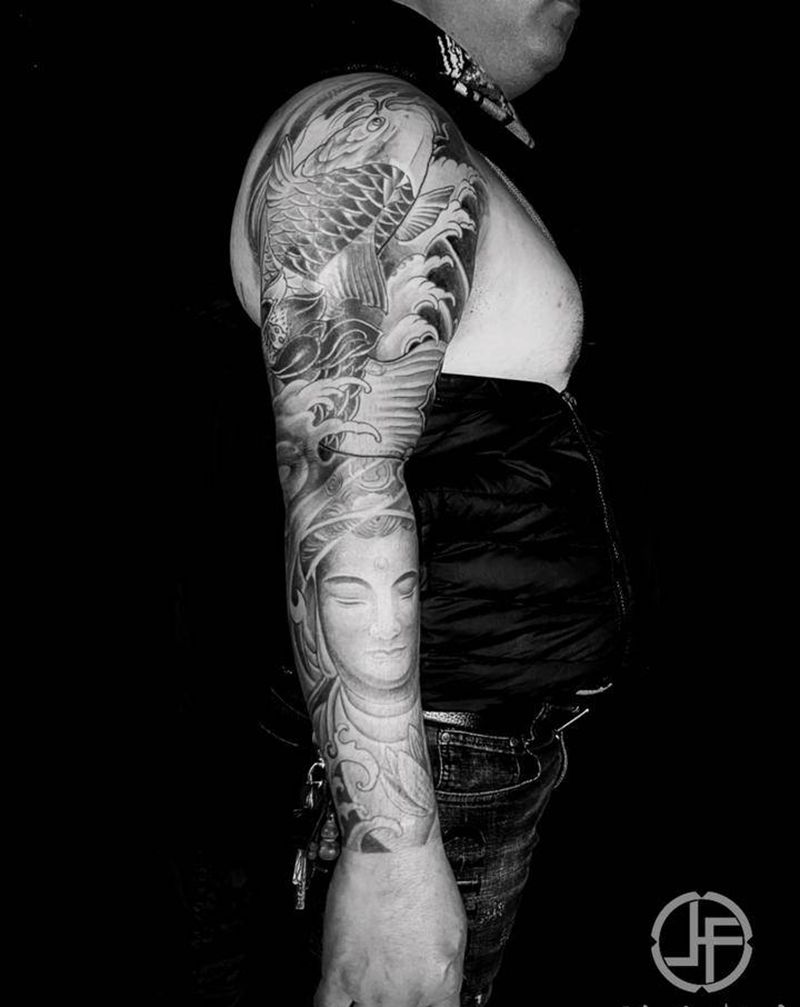 花臂纹身图片_手臂老传统纹身图案