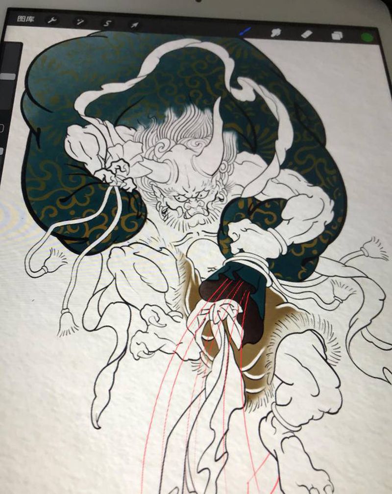 风神纹身图片_新传统老传统风神纹身图案