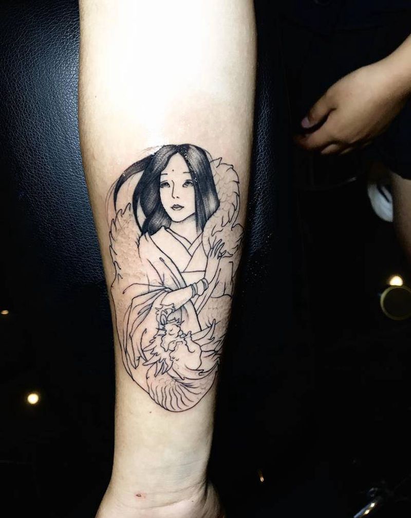 小龙姬纹身图片_手臂新传统纹身图案