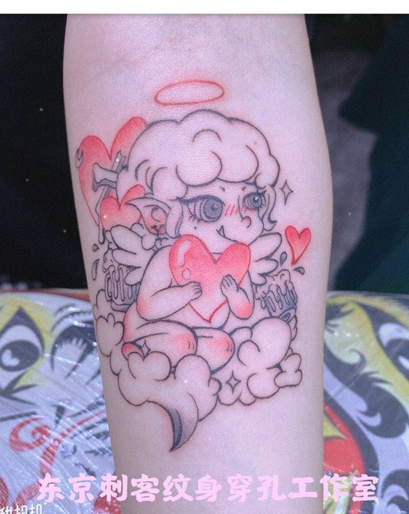 天使纹身图片_手臂New School纹身图案