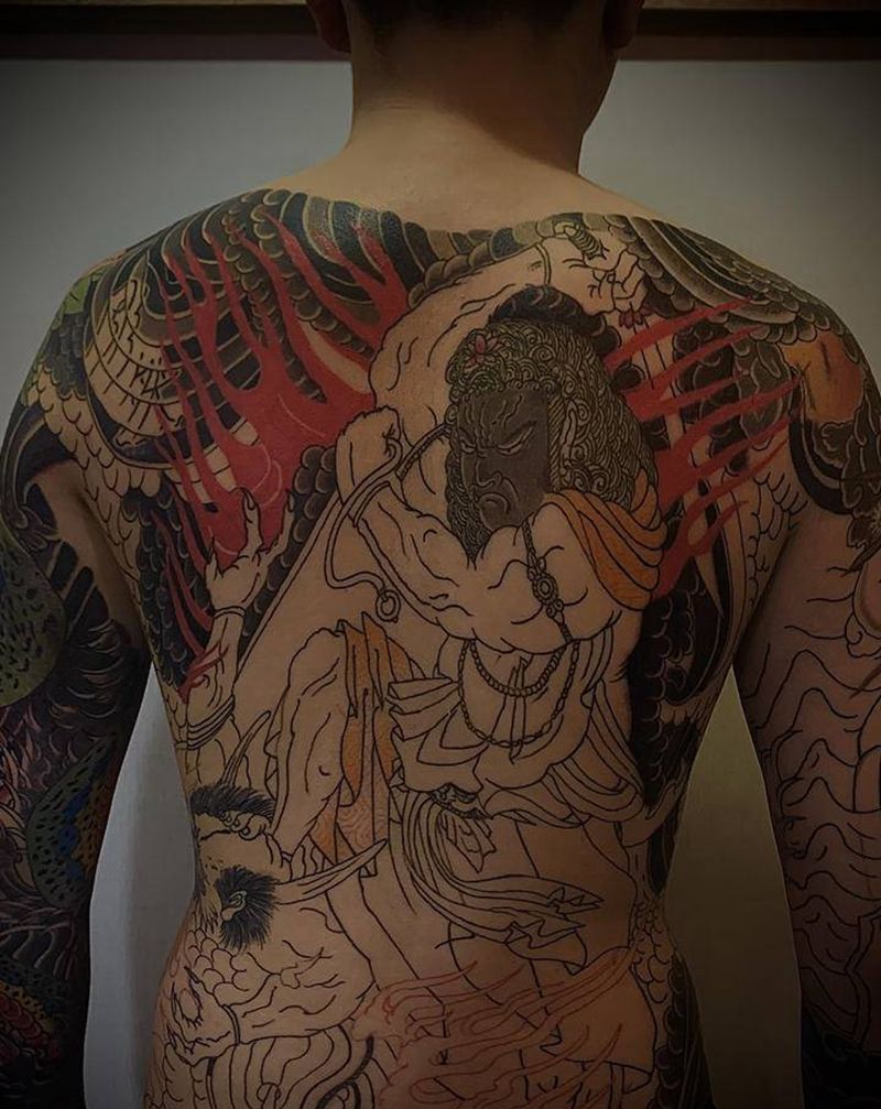 满背不动冥王%40纹身图片_背部老传统纹身图案