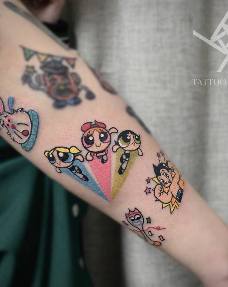 拼接小图纹身图片_手臂New School卡通动画片拼接纹身图案
