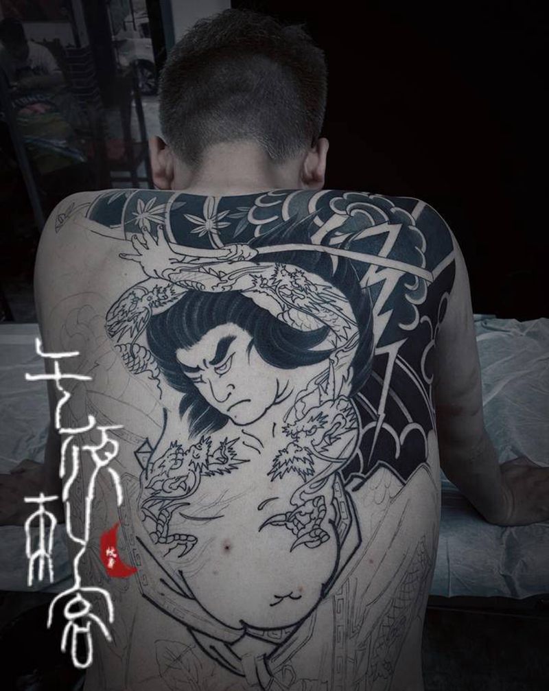 九纹龙纹身图片_背部老传统纹身图案