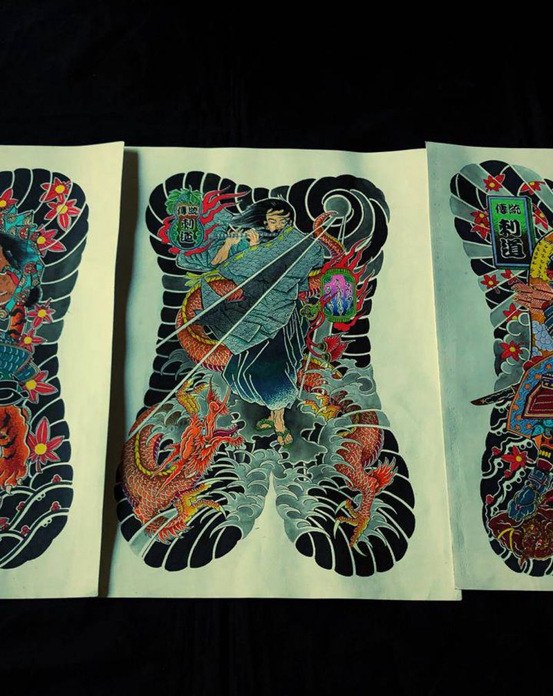 近日绘制#老派传统##满背作品纹身图片_老传统纹身图案