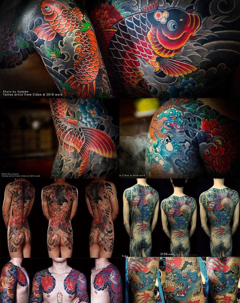 招纳两名背部承载者 传统长路期纹身图片_老传统纹身图案