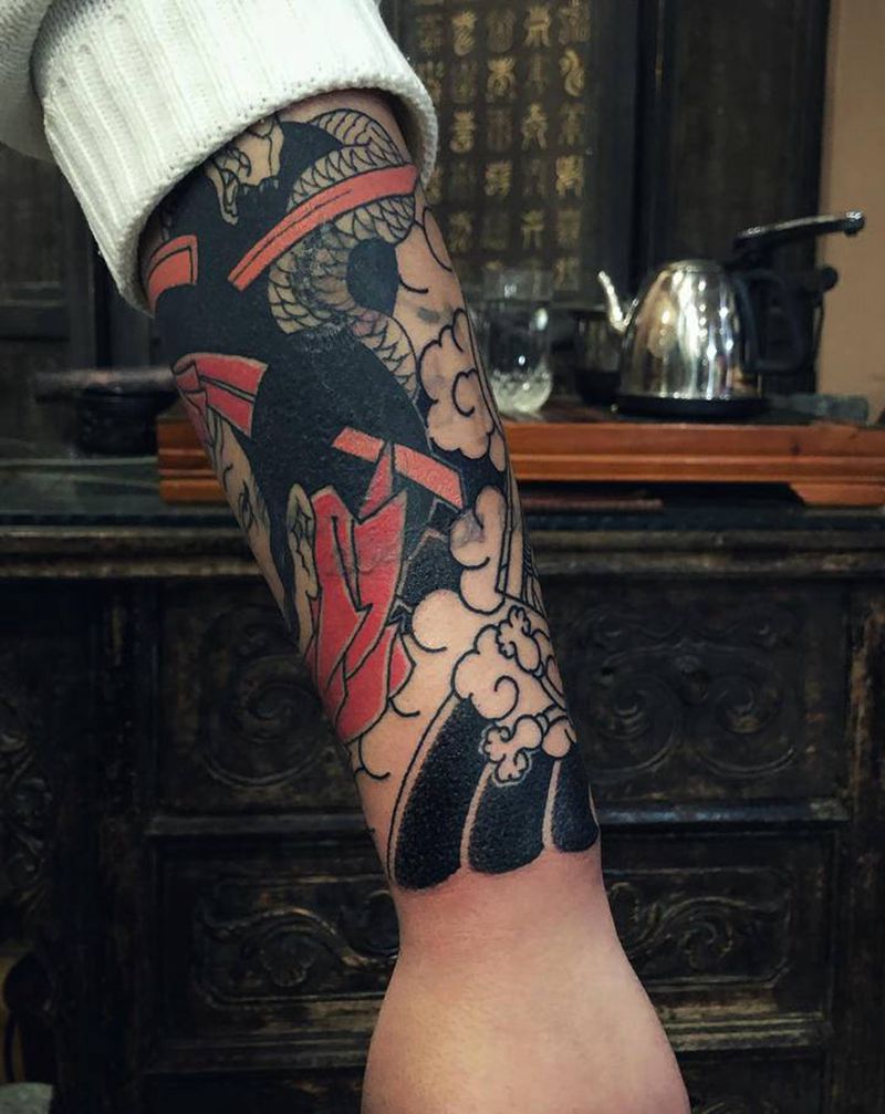 传统臂进度～纹身图片_老传统纹身图案