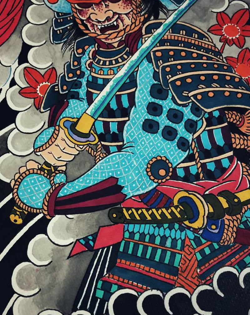 半胛鬼武士纹身图片_老传统纹身图案