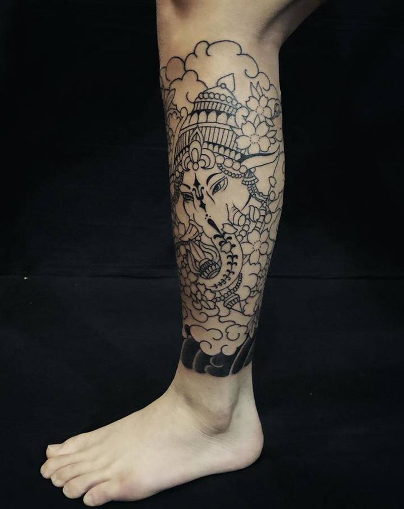 今日进度～#传统刺青##象神#纹身图片_老传统纹身图案