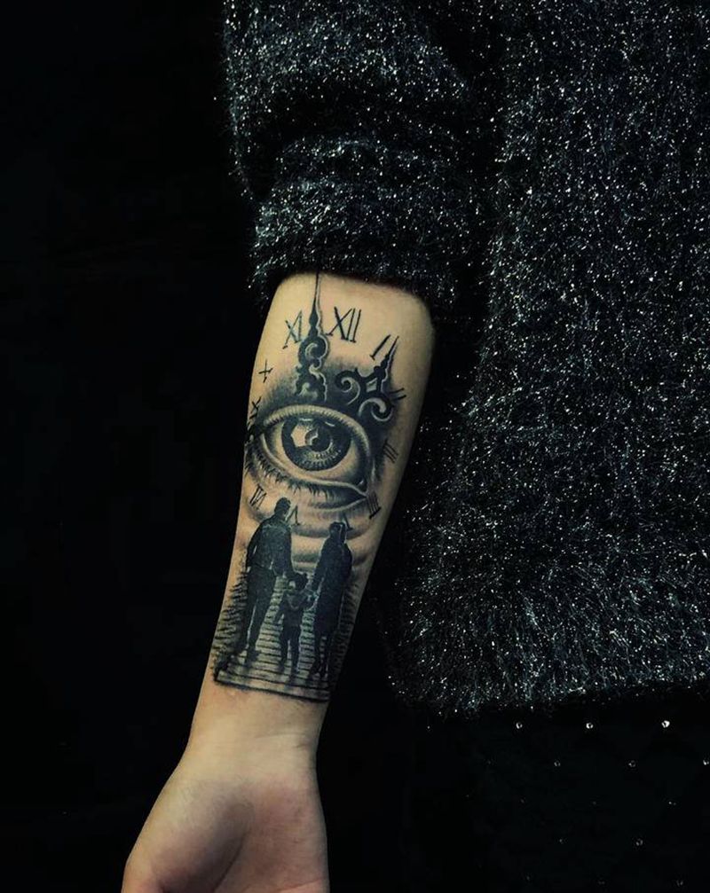 三口之家～纹身图片_老传统纹身图案