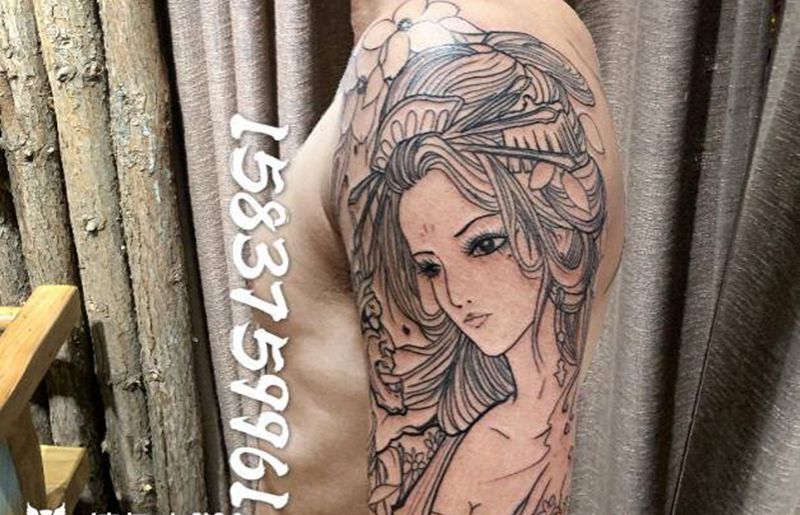 艺妓纹身图片_肩部手臂老传统纹身图案