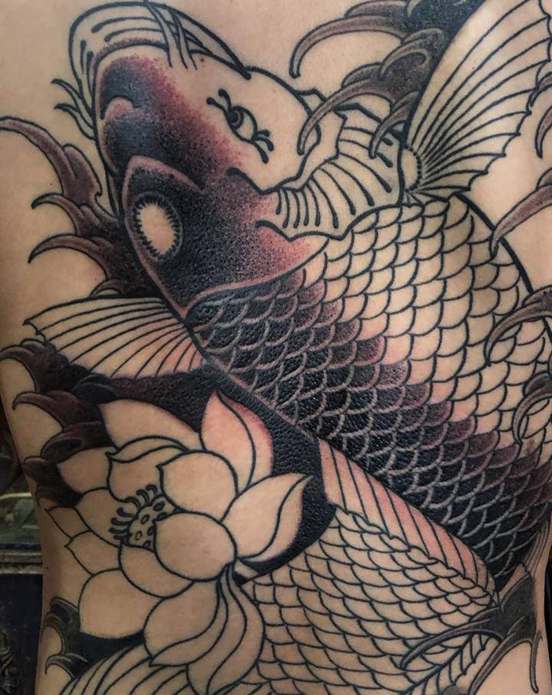 锦鲤进度～纹身图片_老传统纹身图案