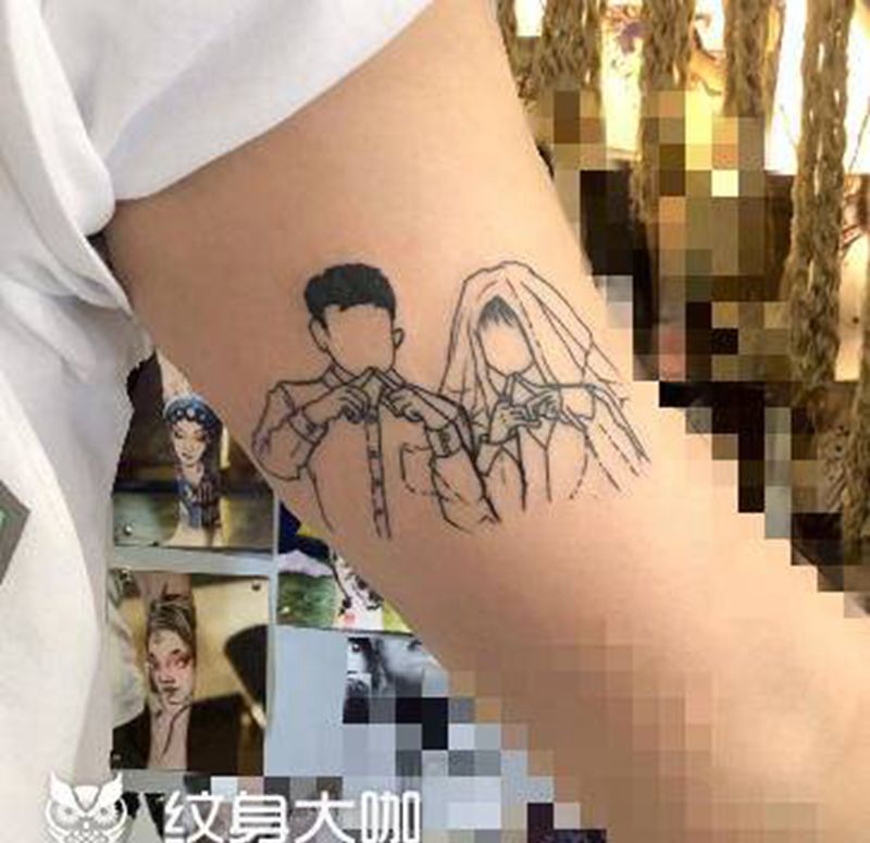 简笔画纹身图片_手臂老传统家人纹身图案