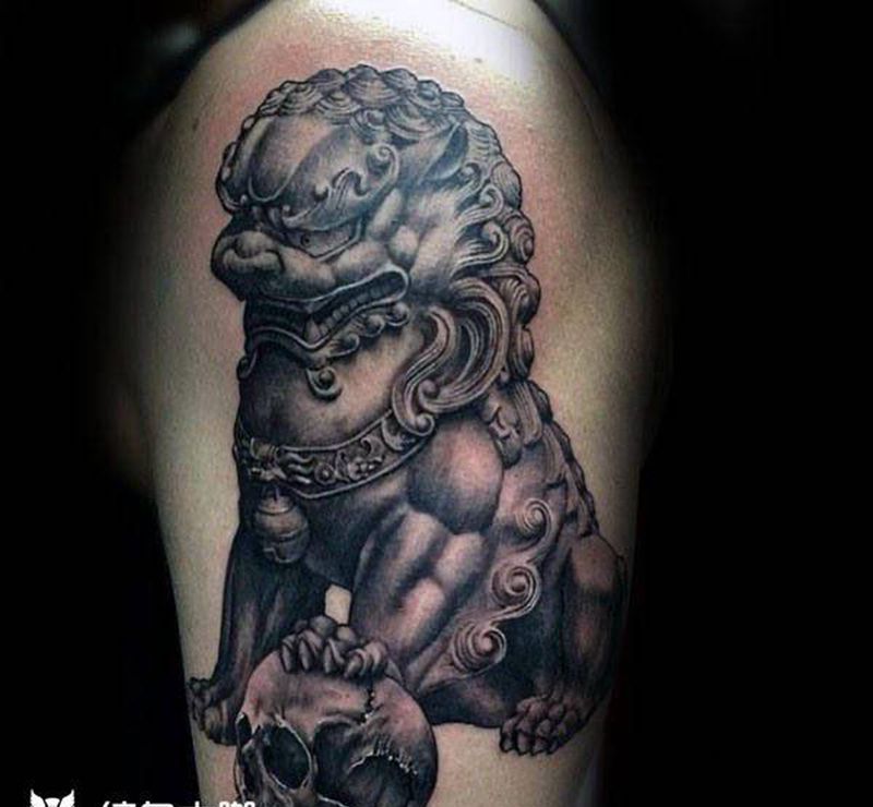 唐狮2纹身图片_手臂新传统纹身图案