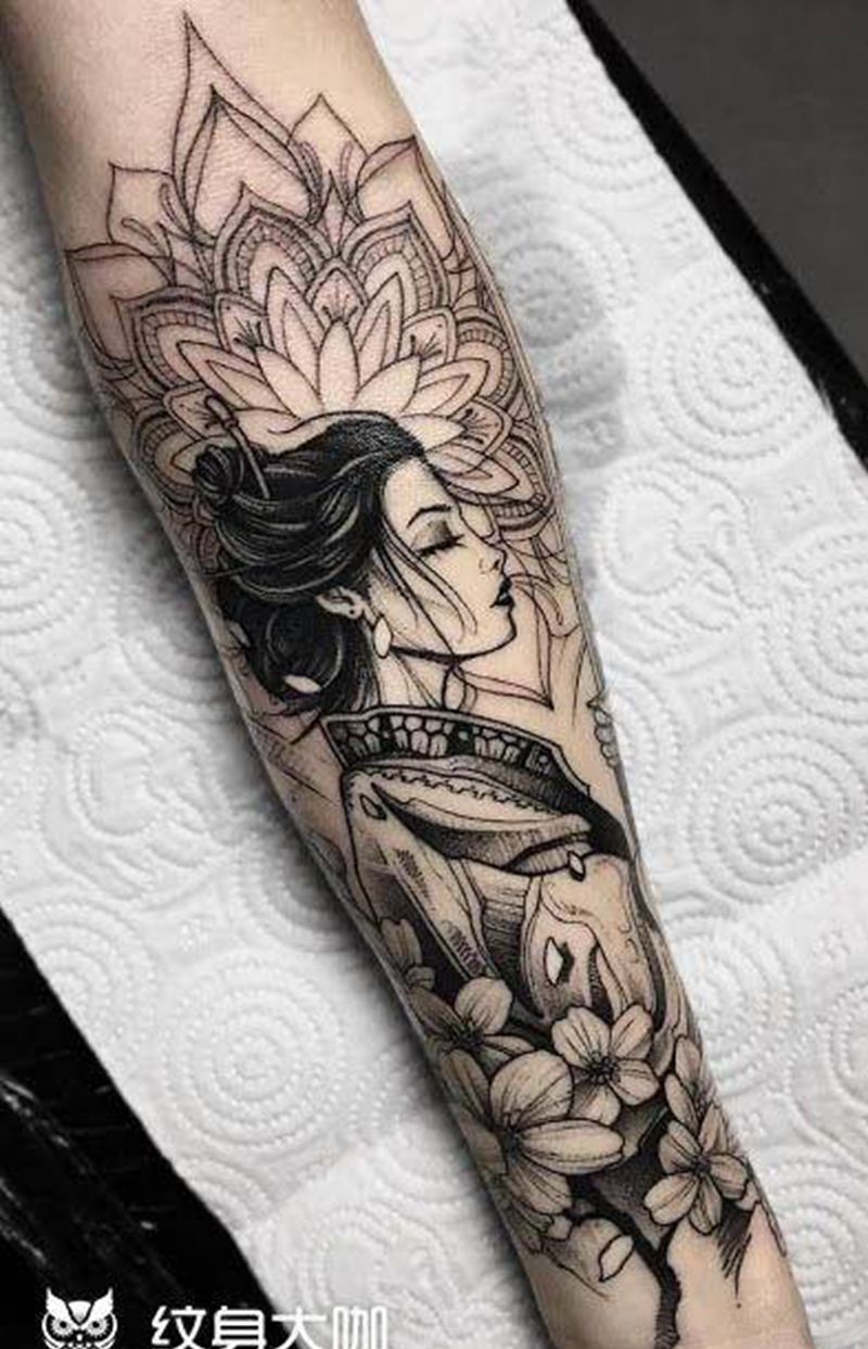 艺妓纹身图片_手臂新传统纹身图案