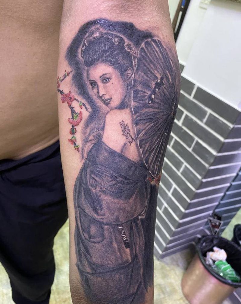 艺妓纹身图片_手臂新传统纹身图案