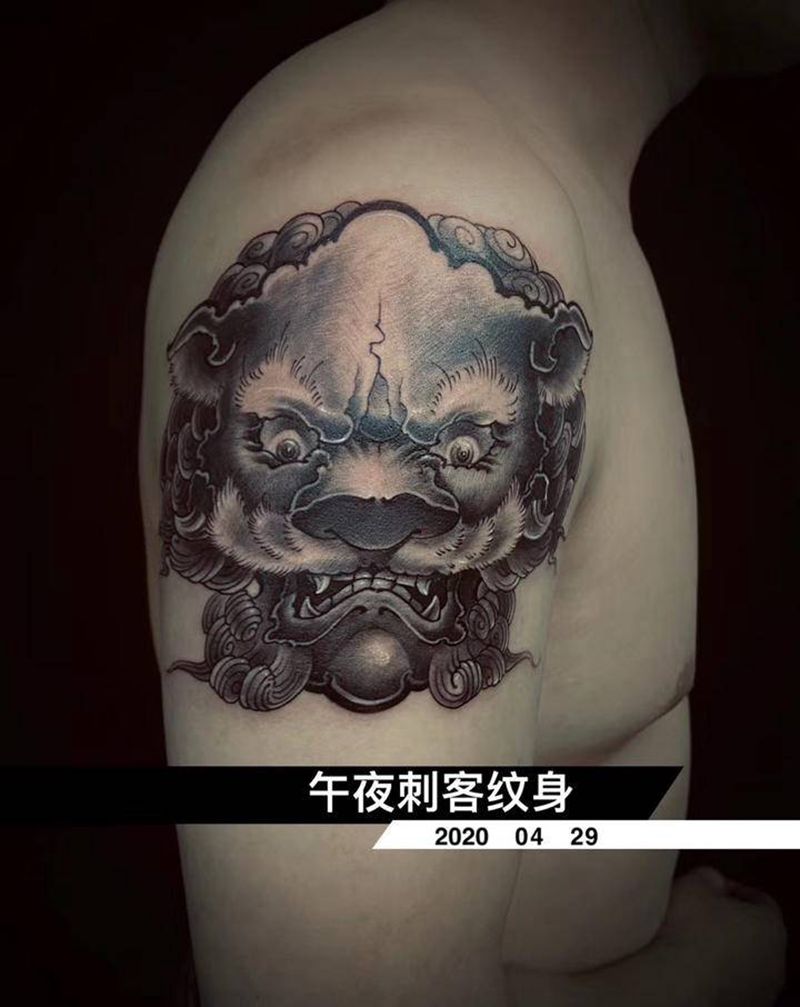 唐狮头纹身图片_手臂新传统纹身图案