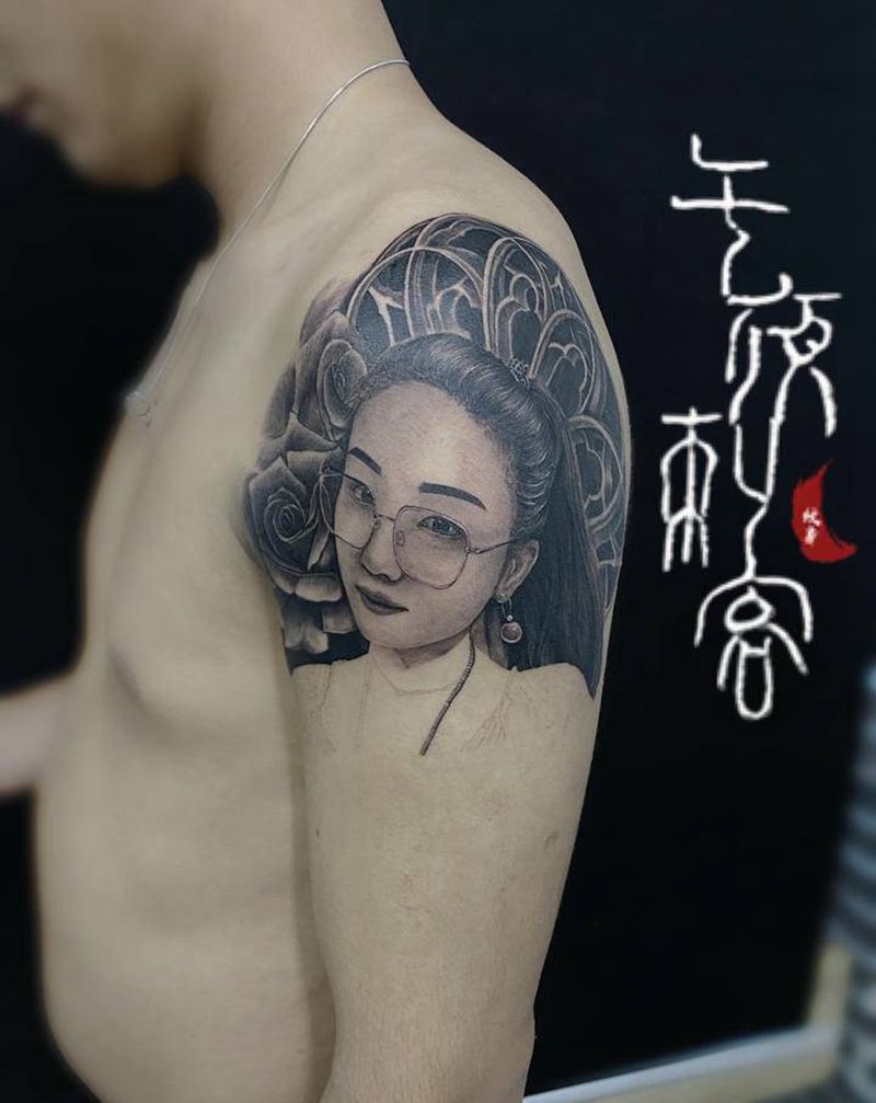 肖像未完纹身图片_手臂欧美写实纹身图案