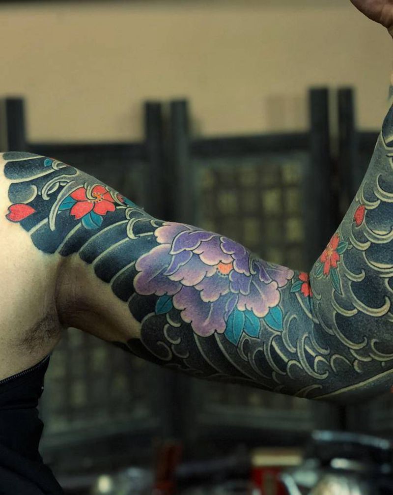 满足你们 八百元的花臂~[让我纹身图片_老传统纹身图案